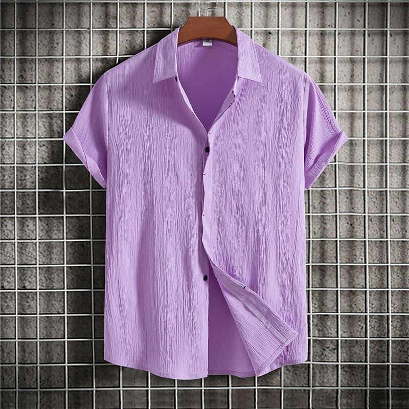 Men's Linen Outdoor Beach Vacation Fashion Casual Breathable Light Comfortable Plain Short Sleeve Shirt