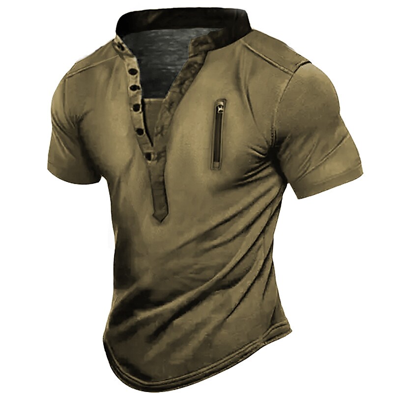 Men's Henley Shirt Plain Stand Collar 3D Print Outdoor Daily Short Sleeve Front Zip Fashion Casual Top