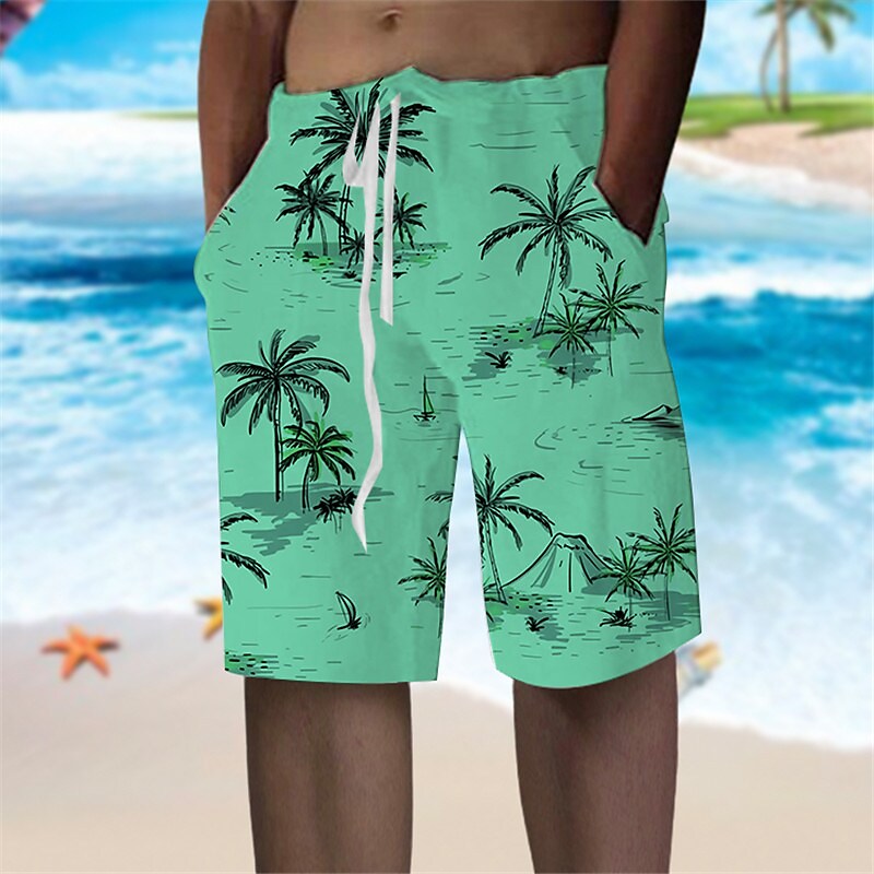 Men's Beach Pants Drawstring Elastic Waist Print Graphic Prints Comfor