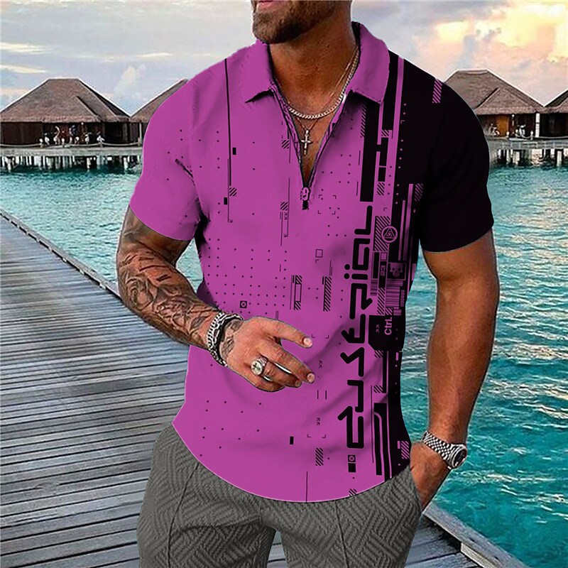 Men's Collar Polo Shirt Golf Shirt Geometry Turndown Blue Pink Yellow