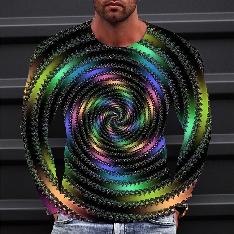 Men's T shirt Graphic Prints Crack Crew Neck 3D Print Holiday Long Sle