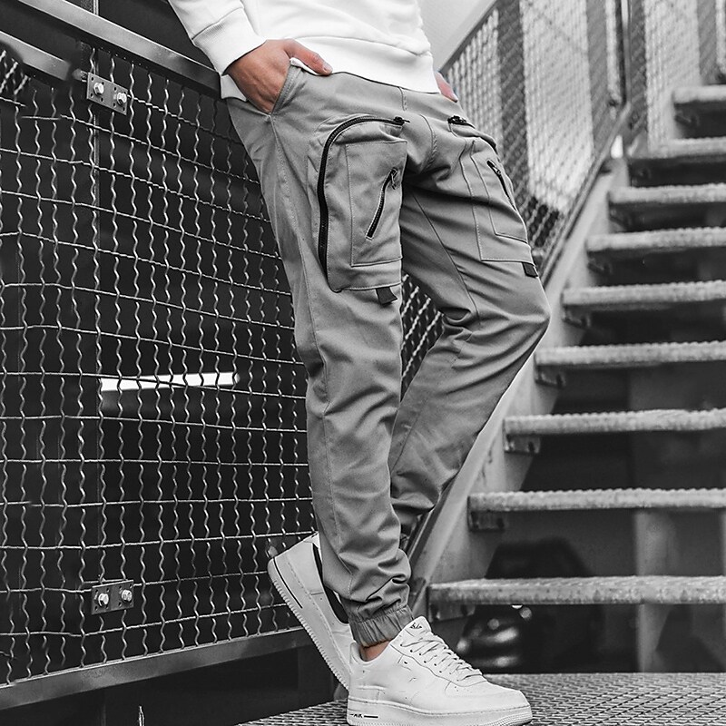 Men's fitness running outdoor breathable wear resistant side pocket zipper workwear sports trousers