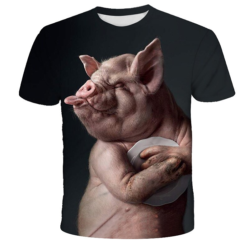 Men's T shirt Graphic Animal 3D Pig Round Neck Rainbow Daily Holiday Short Sleeve 3D Print Animal Pattern Top