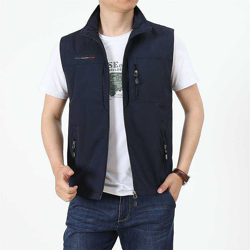 Men's Outdoor Fashion Street Casual Breathable Light Comfortable Zipper Plain Lapel Gilet