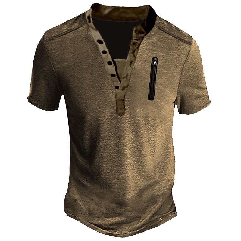 Men's Outdoor Street Fashion Vacation Casual Breathable Comfortable Light Short Sleeve Henley Shirt