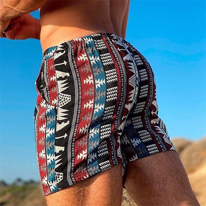 Men's Summer Beach Shorts Drawstring Elastic Waist Print Graphic Geometric Pattern Breathable Soft Casual Daily Holiday Streetwear Shorts 