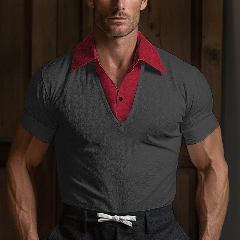 Men's T shirt Tee Tee Top Color Block Turndown Street Vacation Short Sleeves Clothing Apparel Fashion Designer Basic Top