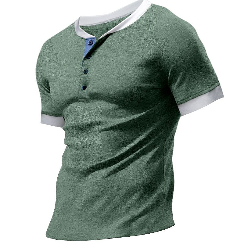 Men's Outdoor Casual Vacation Street Lightweight Comfortable Quick Dry Breathable Solid Color Short Sleeve Henley Shirt