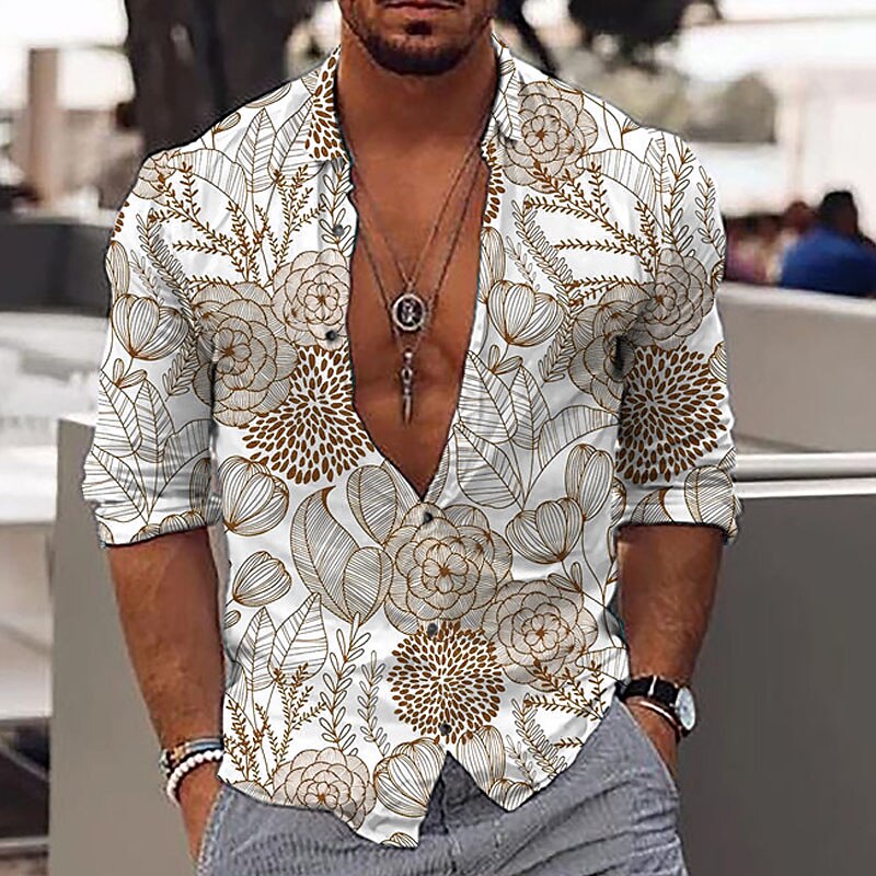 Men's Graphic Shirt Floral Collar Print Outdoor Casual Long Sleeve Print Button-Down Casual Comfortable Shirt 