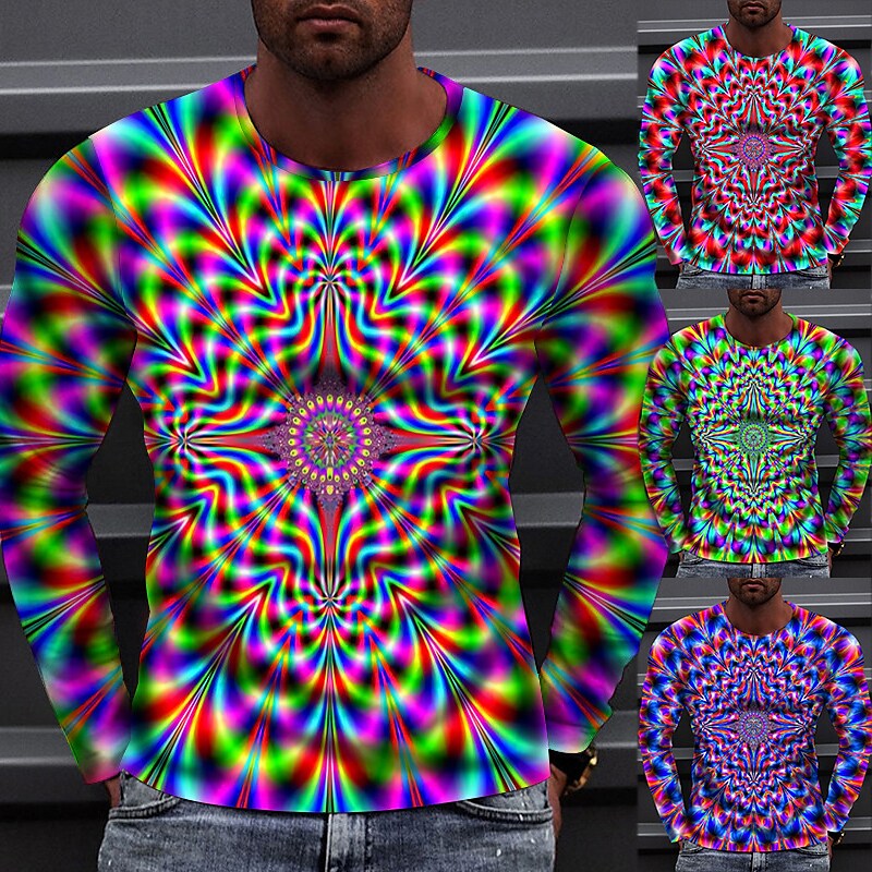 Men's T shirt Graphic Prints Crack Crew Neck 3D Print Holiday Long Sle