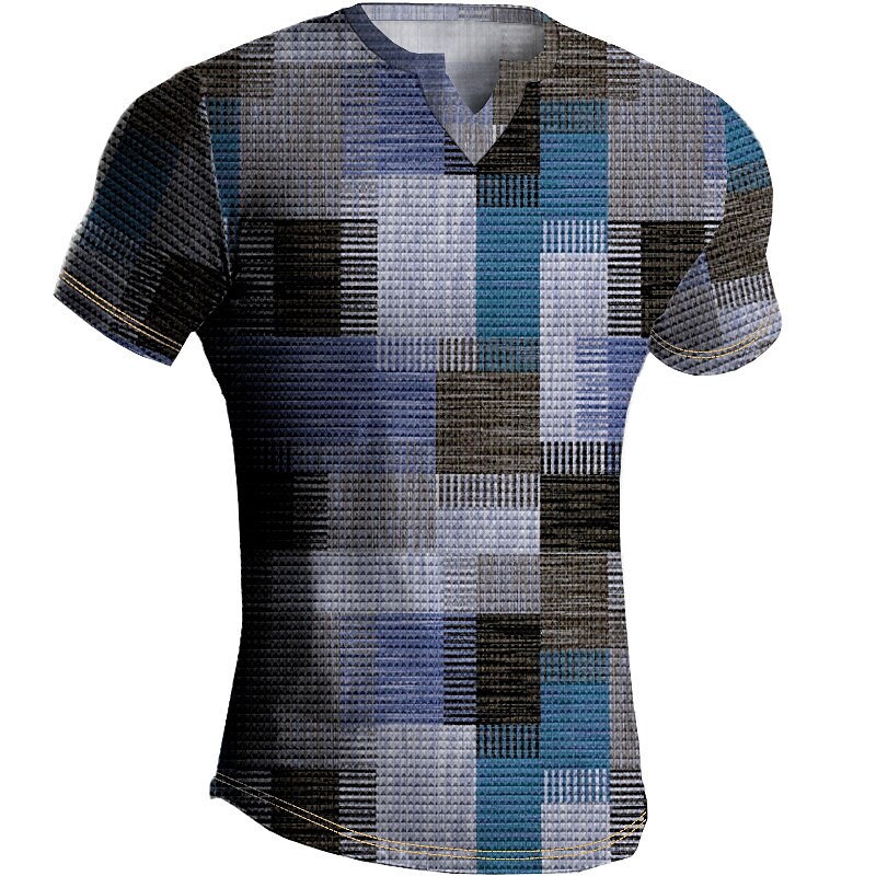 Men's T Shirt Color Block Plaid / Check Graphic Prints V Neck  Outdoor Daily Short Sleeve Print Fashion 