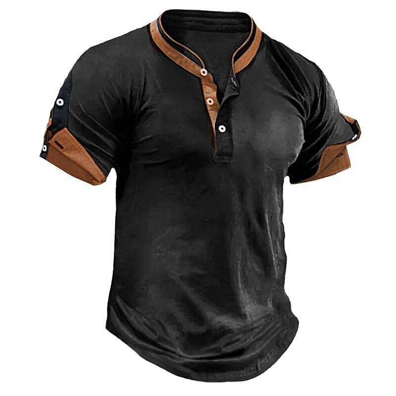 Men's Outdoor Street Fashion Designer Comfortable Breathable Soft Plain Short Sleeves Henley Shirt