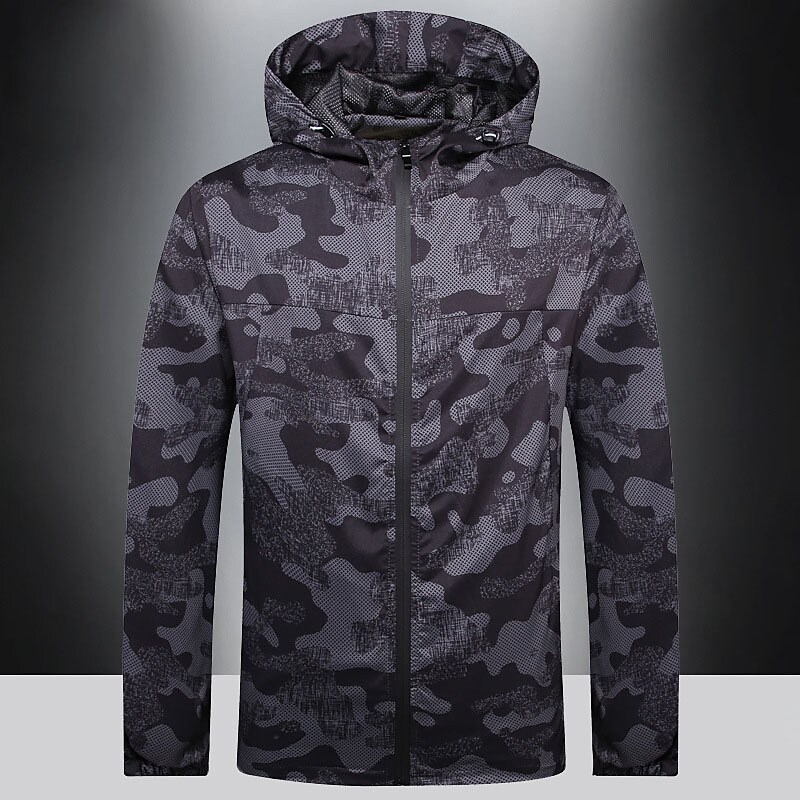 Men's Outdoor Hiking Camping Skiing Climbing Wind Proof Breathable Comfortable Camo Hooded Long Sleeve