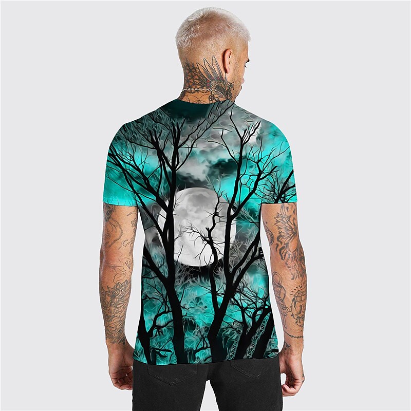 Men's Unisex T shirt Tee Shirt Tee Moon Graphic Prints Crew Neck Wine