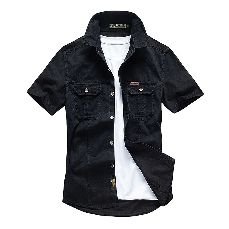Men's Outdoor Working Casual Comfortable Pockets Lightweight Solid Color Lapel Cargo Shirt