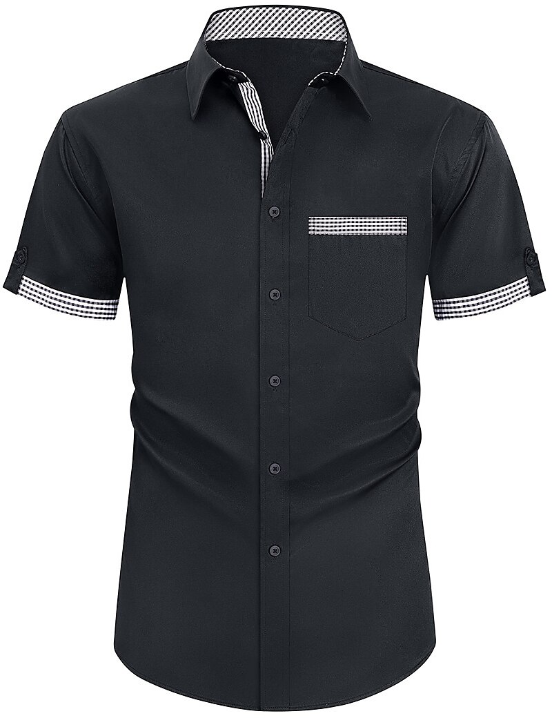 Men's Button Up Shirt Casual Shirt Summer Shirt Beach Shirt  Short Sleeve Patchwork Lapel Vacation Front Pocket Casual Comfortable Shirt 