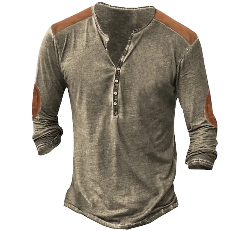 Men's Outdoor Street Vacation Casual Breathable Comfortable Soft Plain Long Sleeves Henley Shirt