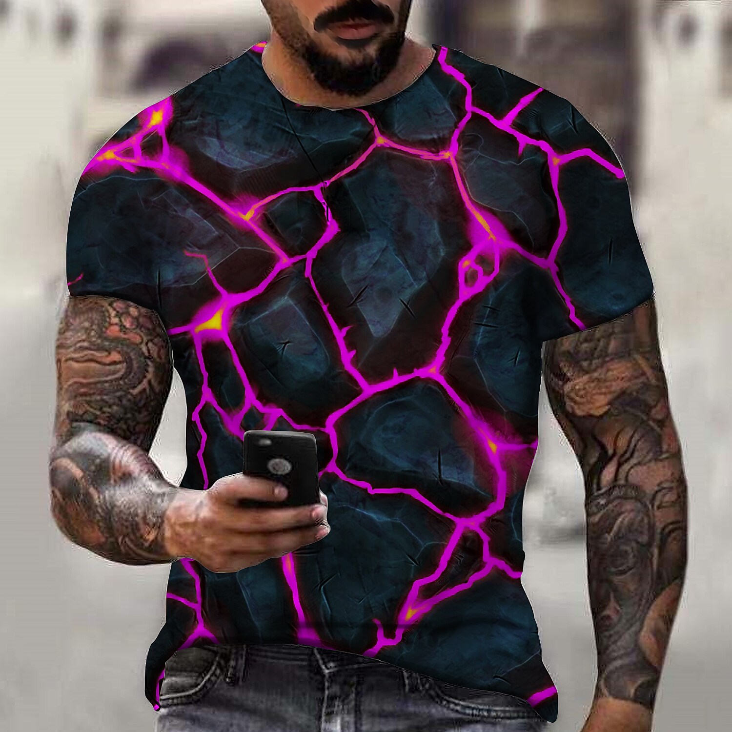 Men's T shirt Graphic Prints Crack Crew Neck 3D Print Holiday Short Sl