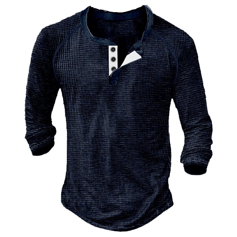Men's Outdoor Street Fashion Casual Breathable Comfortable Button Light Plain Waffle Short Sleeve Henley Shirt