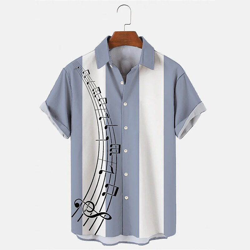 Men's Button Up Casual Shirt Beach Shirt Short Sleeve Graphic Prints Musical Notes Turndown Street Top