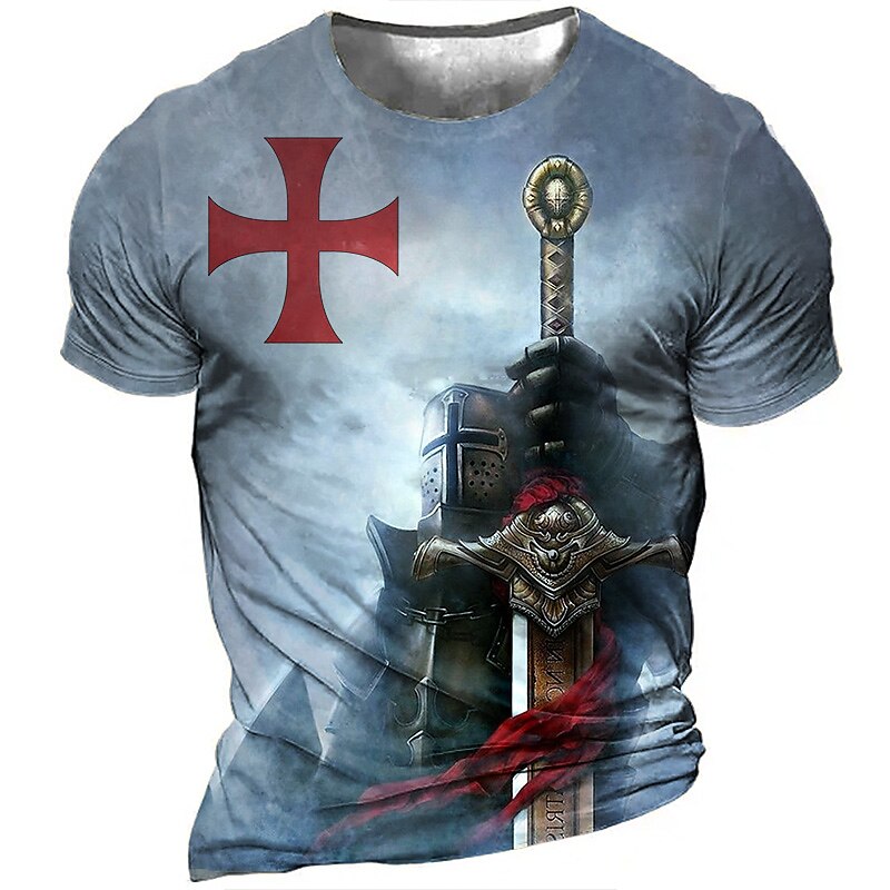 Men's Unisex T shirt  Templar Cross Graphic Soldier Crew Neck  Print Plus Size Outdoor Street Short Sleeve Print Top