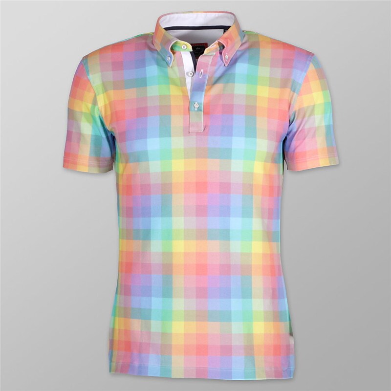 Men's Polo Golf Shirt Plaid Graphic Prints Turndown Rainbow Outdoor Street Short Sleeves Button-Down Print  Casual Soft Top