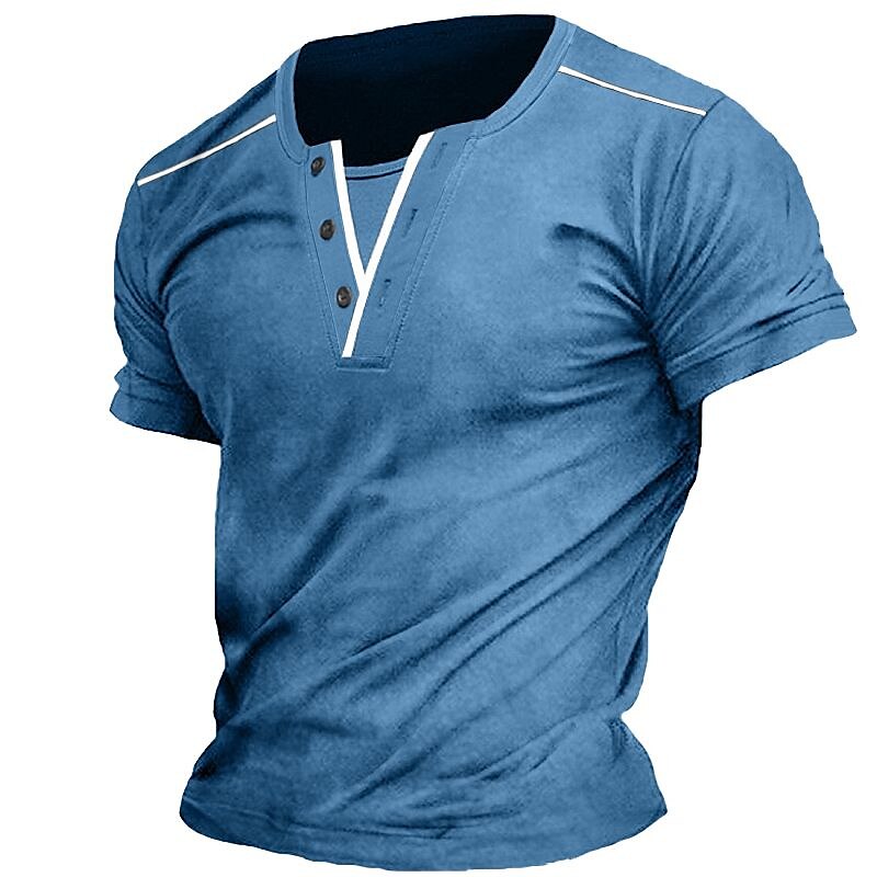 Men's Outdoor Street Fashion Vacation Comfortable Breathable Soft Plain Short Sleeve Henley Shirt
