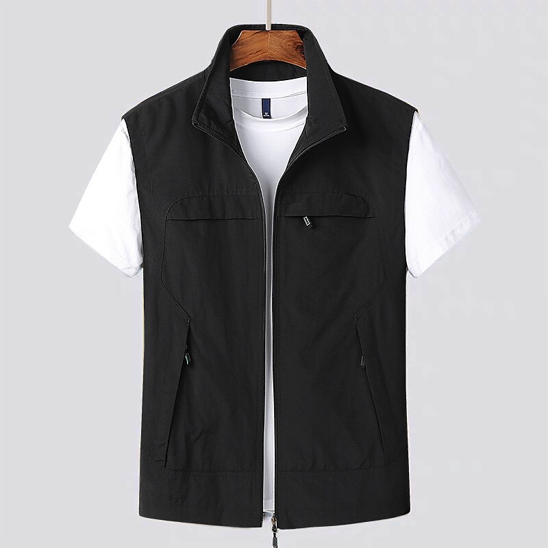 Men's Outdoor Casual Street Pockets Lightweight Breathable Comfortable Plain Stand Collar Vest