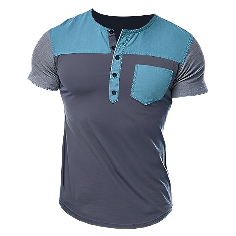 Men's Outdoor Street Fashion Vacation Comfortable Breathable Soft Pocket Short Sleeve Henley Shirt