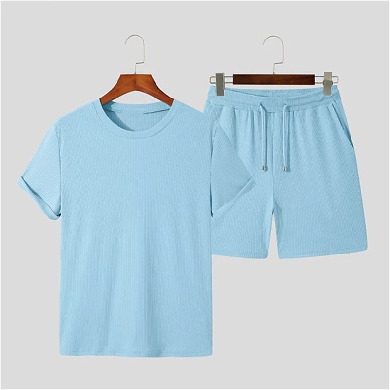 Men's Casual Sport Vacation Fashion Breathable Comfortable Light Plain T-shirt Shorts Suits
