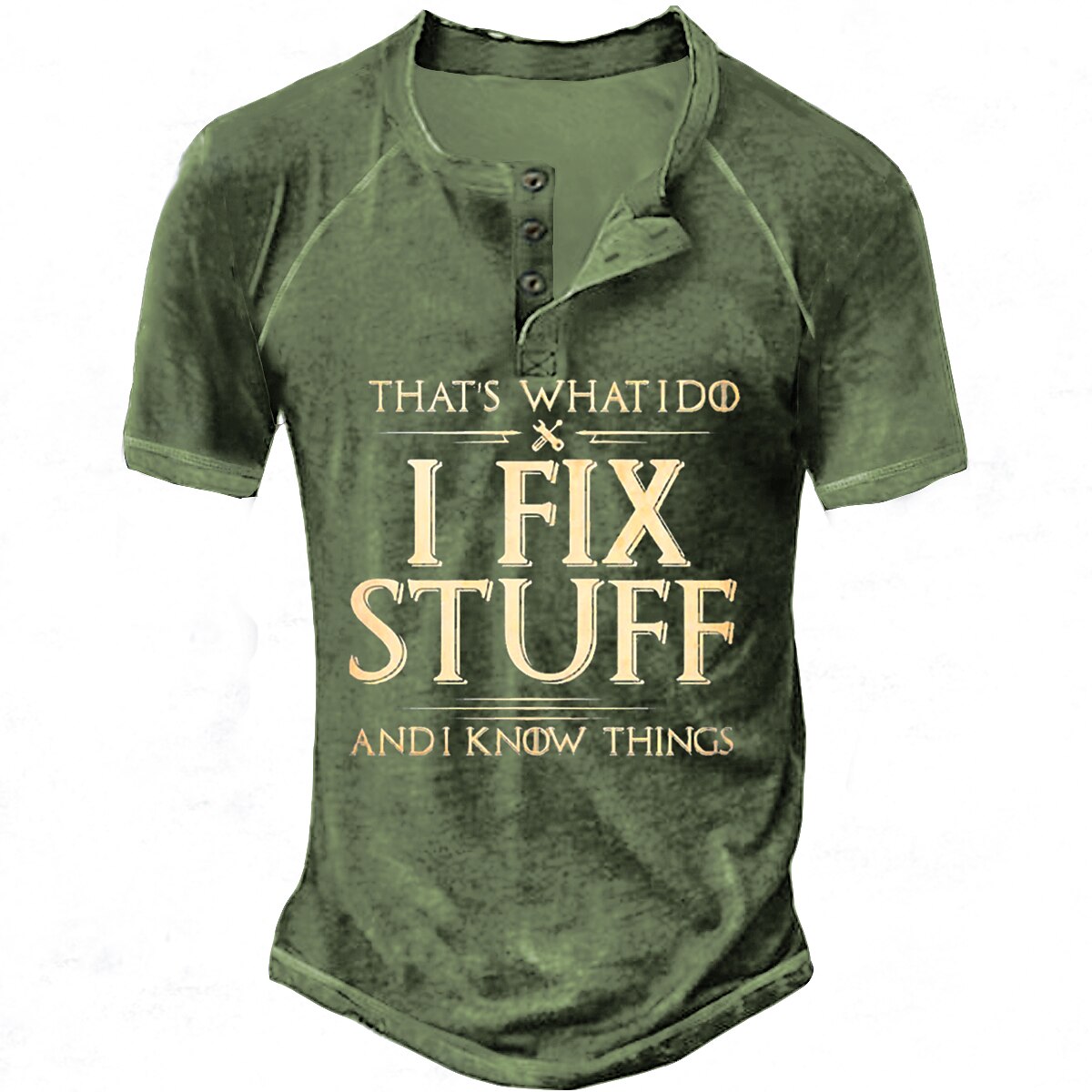 Men's Henley Shirt Tee Graphic Letter I Fix Stuff and I Know Things Henley Outdoor Casual Short Sleeve Patchwork Button-Down Fashion Vintage Top