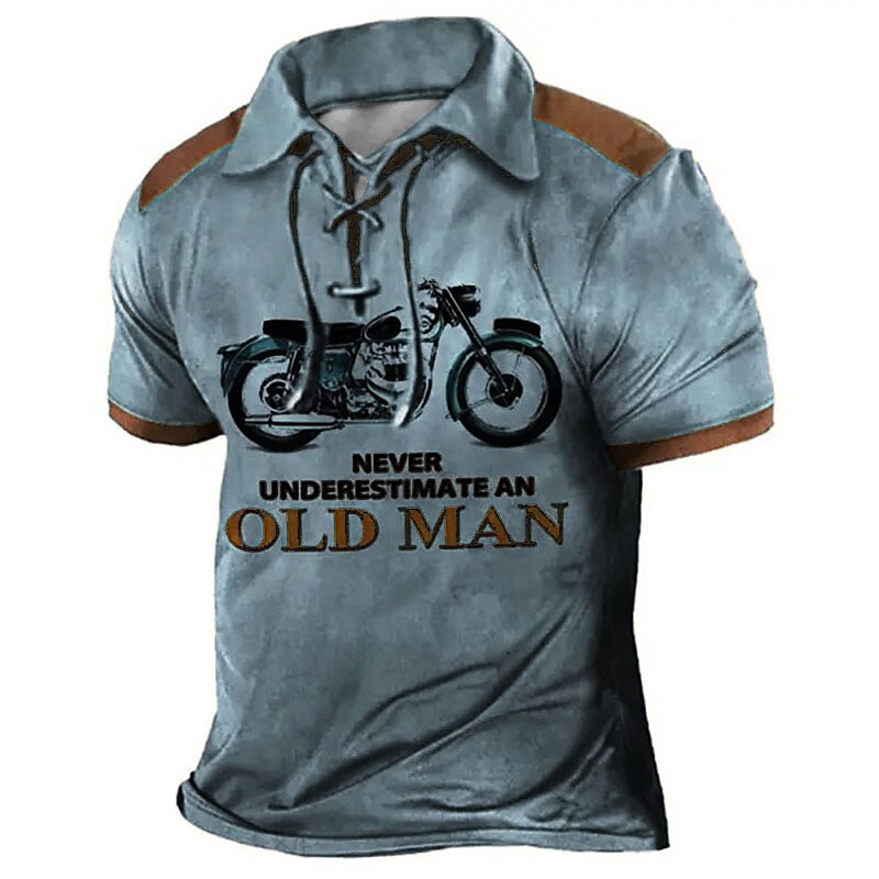 Men's Polo Golf Shirt Letter Graphic Prints Vintage Motorcycle Turndown Outdoor Street Long Sleeve Drawstring Sports Streetwear