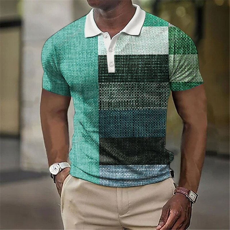Men's Waffle Outdoor Street Casual Golf Vacation Breathable Comfortable Light Plaid Short Sleeve Polo Shirt