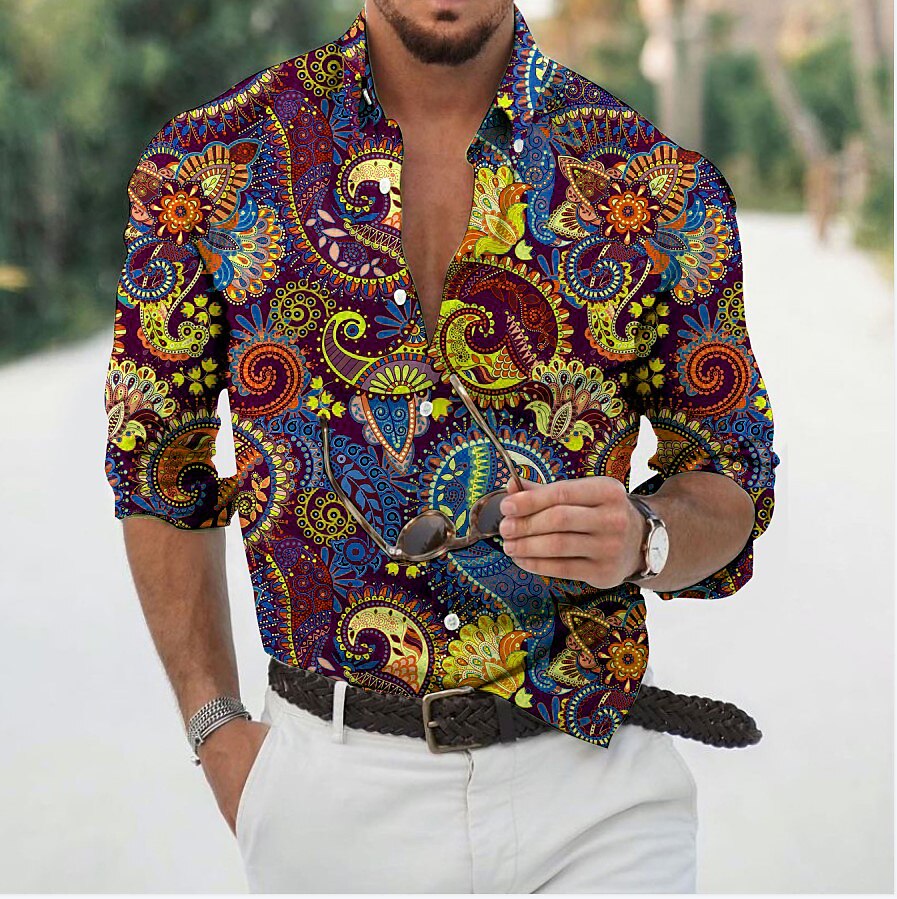 Men's Graphic Shirt Floral Turndown Print Daily Holiday Long Sleeve Print Button-Down Designer Casual Breathable Shirt 