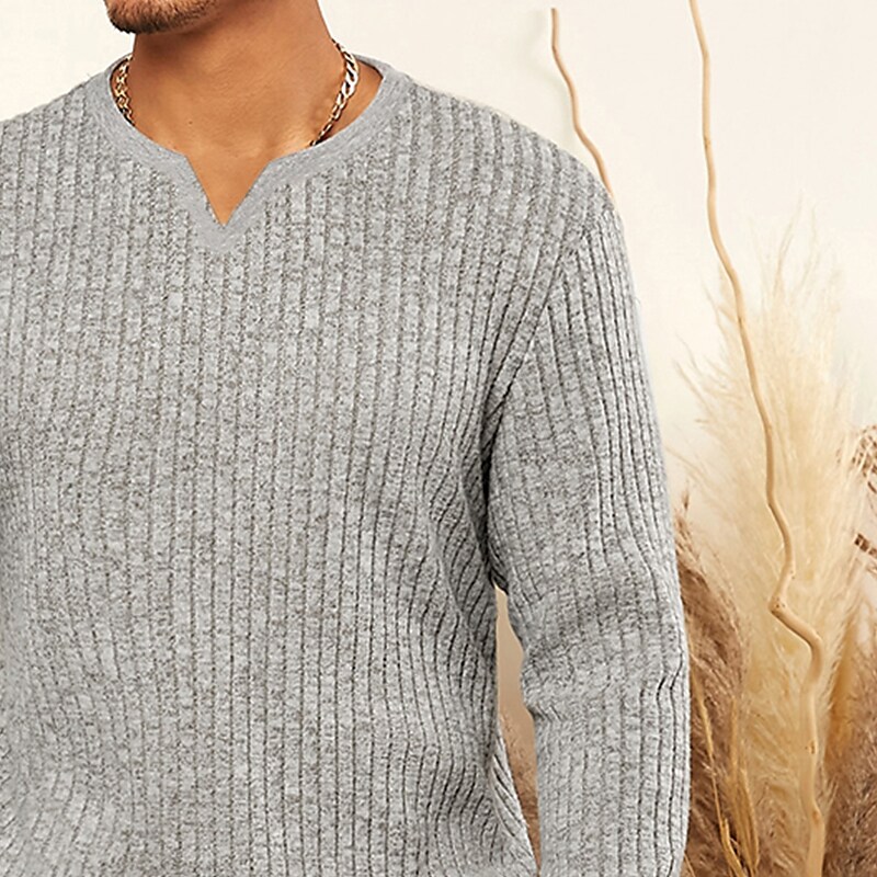 Men's home outdoor sports casual comfortable breathable solid color V-neck long sleeves