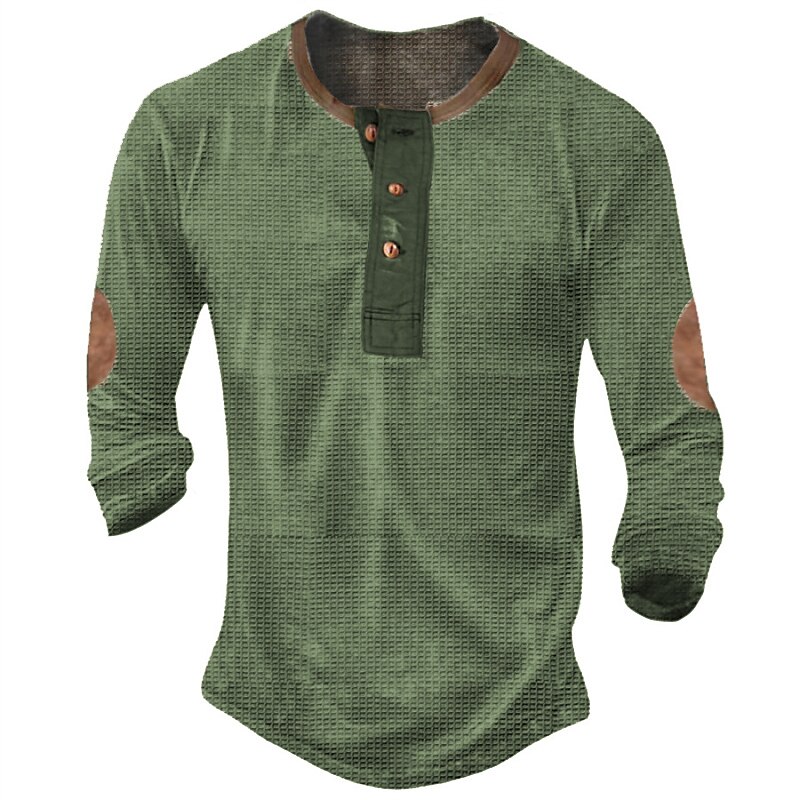 Men's Waffle T shirt Color Block Crew Neck Street Vacation Long Sleeve Clothing Apparel Fashion Top 