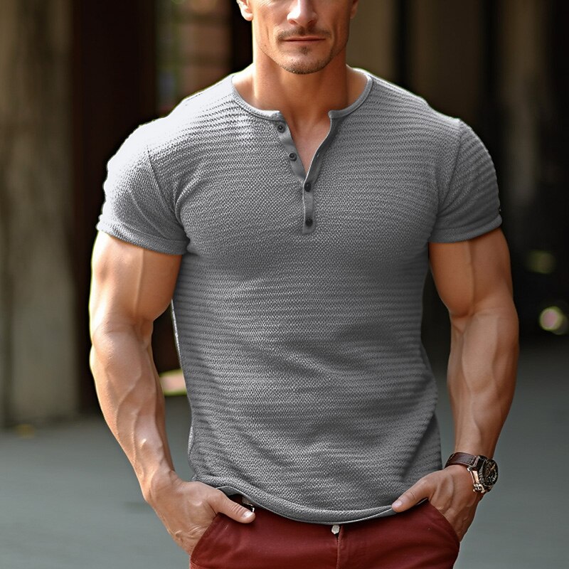 Men's Casual Street Classic Fashion Comfortable Breathable Soft Plain Short Sleeve Henley Shirt