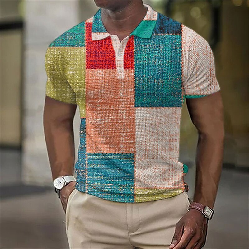 Men's Waffle Golf Outdoor Street Fashion Breathable Comfortable Soft Print Short Sleeves Polo Shirt