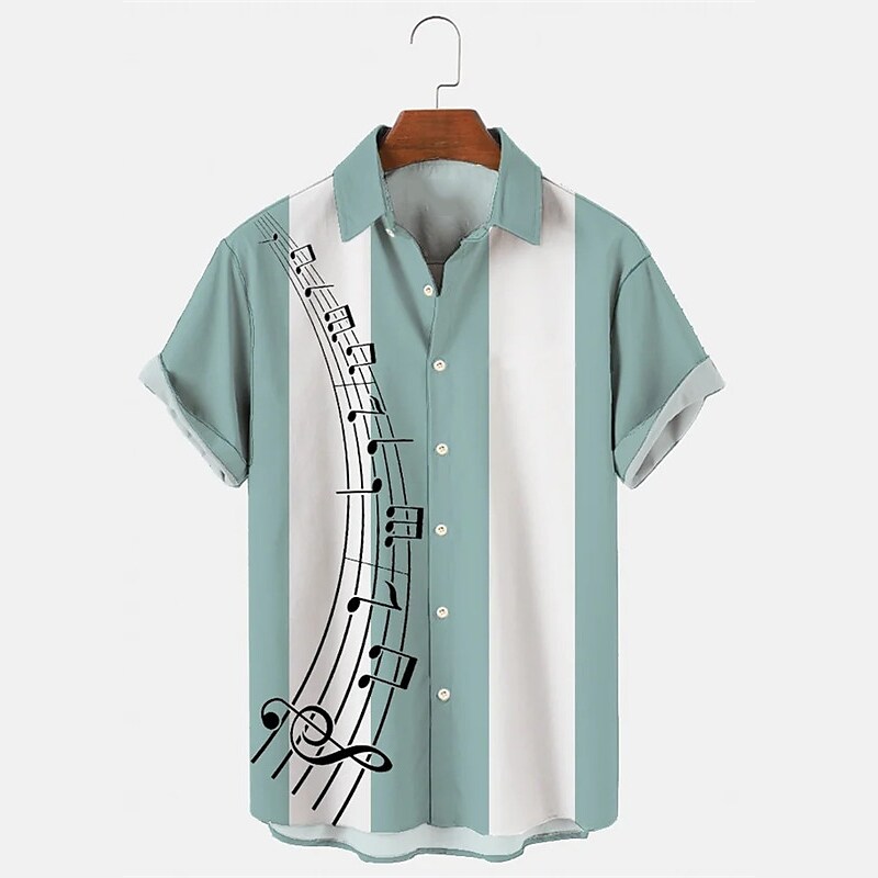 Men's Button Up Casual Shirt Beach Shirt Short Sleeve Graphic Prints Musical Notes Turndown Street Top