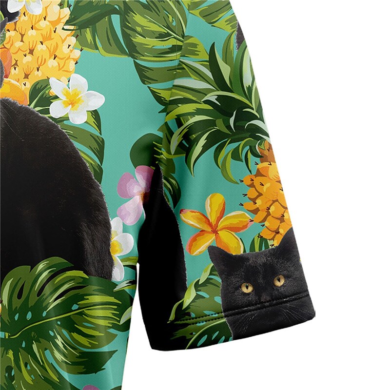 Men's Shirt Summer Hawaiian Shirt Floral Cat Pineapple Graphic Prints