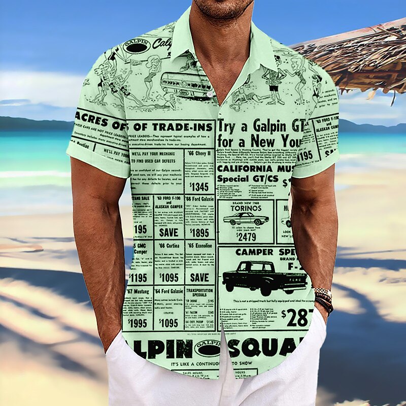 Men's Linen Shirt Letter Graphic Prints Turndown Outdoor Street Short Sleeves Print Linen Casual Soft Shirt 