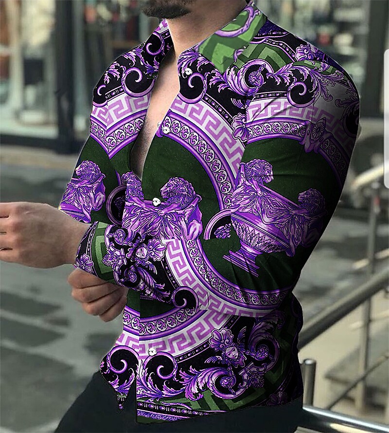 Men's Graphic Shirt 3D Print Outdoor Casual Long Sleeve Button-Down Br