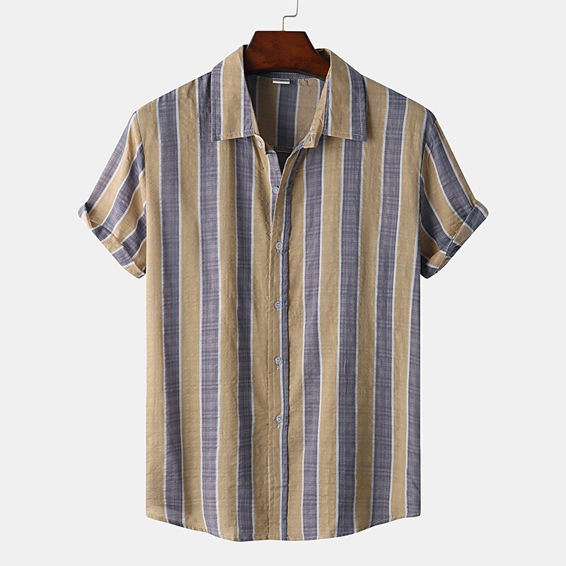 Men's Outdoor Street Casual Fashion Comfortable Breathable Striped Short Sleeves Shirt