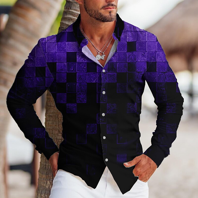 Men's Shirt Plaid Gradient Graphic Prints Turndown Outdoor Street Long Sleeve Button-Down Fashion Streetwear 