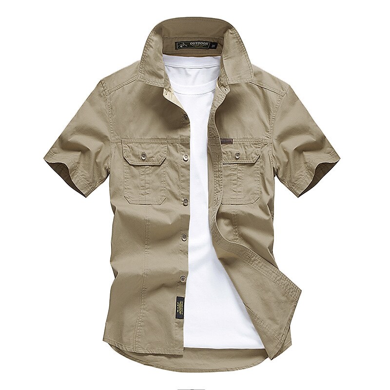 Men's Outdoor Working Casual Comfortable Pockets Lightweight Solid Color Lapel Cargo Shirt