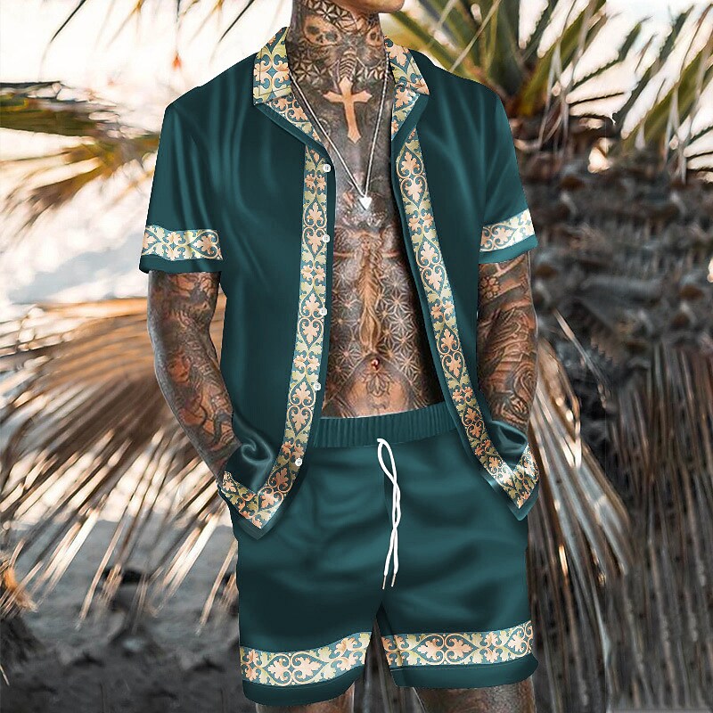 Men's Two Pieces Set Hawaiian Shirt Aloha Shirt Floral Turndown 3D Pri