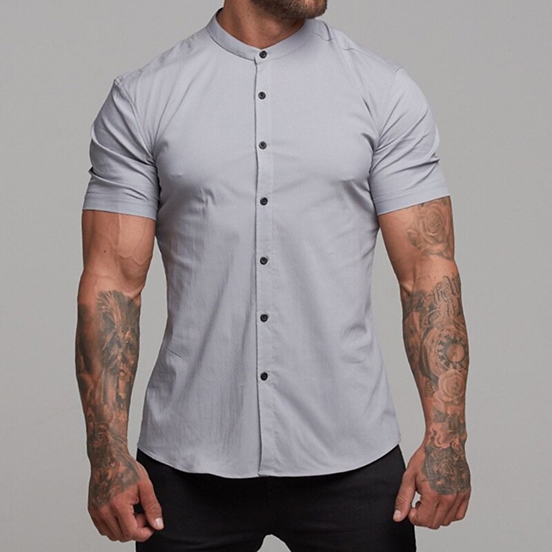 Men's Work Outdoor Casual Plain Collar Fashion Lightweight Comfortable Button Shirt