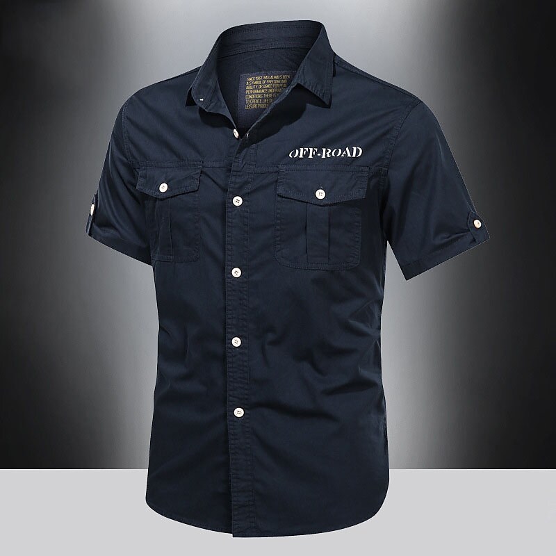 Men's Hiking Camping Climbing Fishing Wear Resistant Breathable Pockets Lapel Solid Color Short Sleeve Shirt
