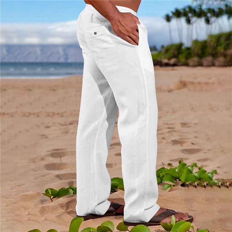 Men's Linen Pants Trousers Summer Pants Pocket Plain Comfort Breathable Going out Linen / Cotton Blend Pnats