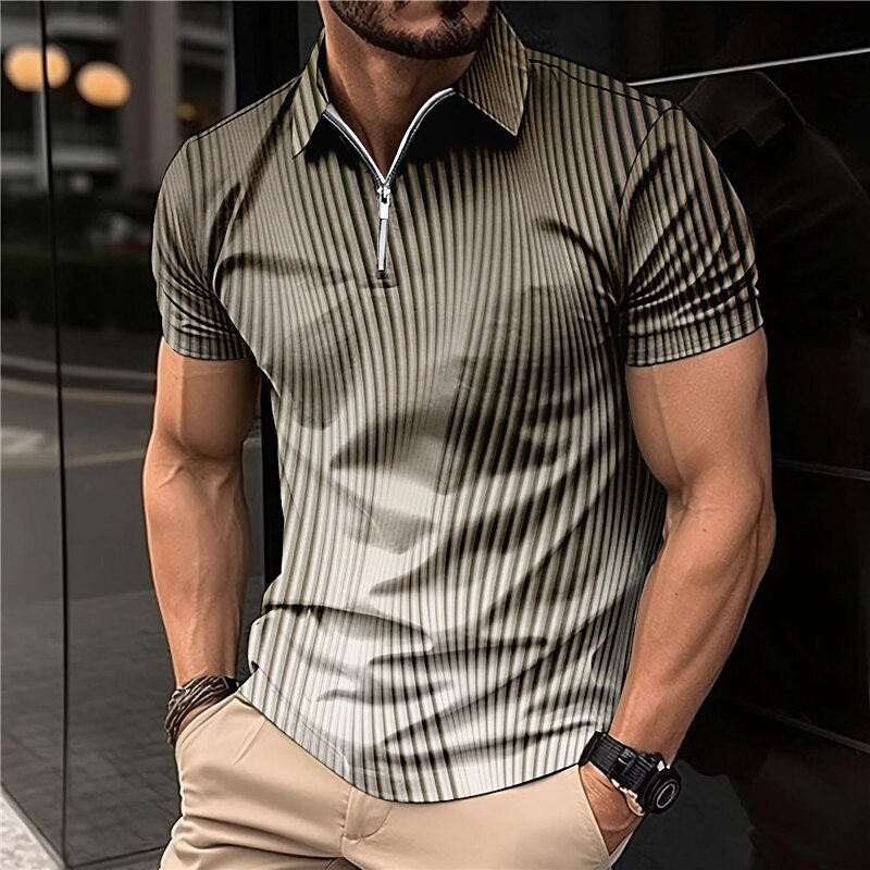Men's Zip Polo Lapel Shirt  Gradient Graphic Prints Geometry Turndown Outdoor Street Short Sleeves Print Golf Shirt